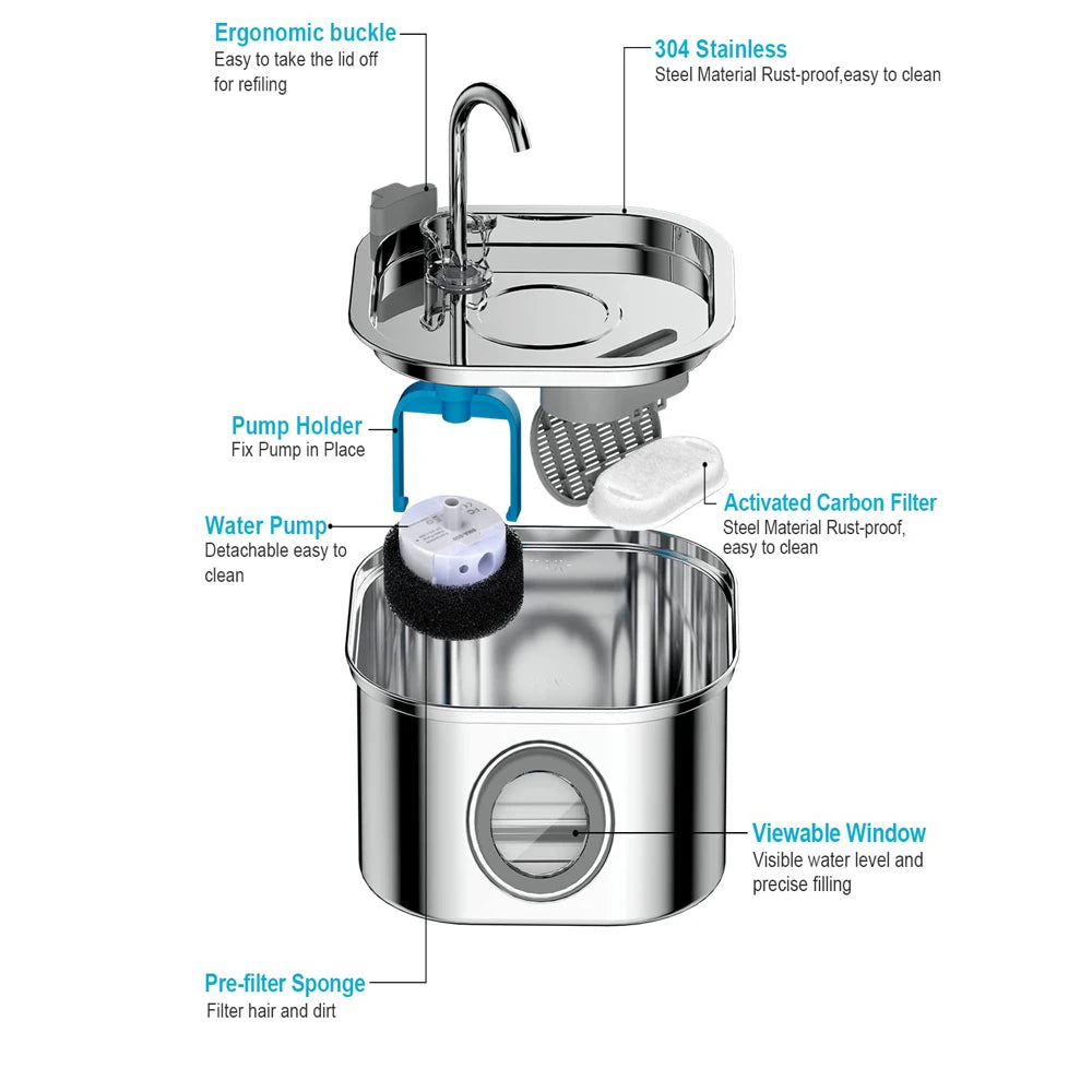 Aquapur™ Stainless Steel Cat Fountain – The Future of Healthy Hydration